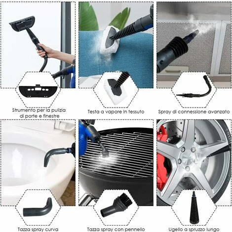 Pulitore Vapore 350 Ml, Pulitore A Vapore Portatile Multiuso 3 Bar, Con 9 Accessori (Blu) 3 Pulitore Vapore 350 Ml, Pulitore A Vapore Portatile Multiuso 3 Bar, Con 9 Accessori (Blu) - immagine 3