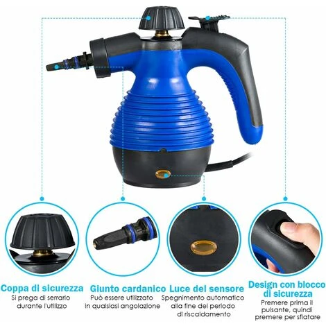 Pulitore Vapore 350 Ml, Pulitore A Vapore Portatile Multiuso 3 Bar, Con 9 Accessori (Blu) 4 Pulitore Vapore 350 Ml, Pulitore A Vapore Portatile Multiuso 3 Bar, Con 9 Accessori (Blu) - immagine 4
