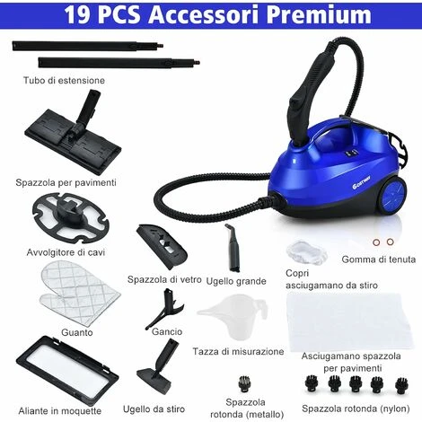 COSTWAY 2000W Pulitore A Vapore Con 19 Accessori E Serbatoio Da 1,5L, Vaporetto Per Tappeti, Per Pulizie Profonde Pavimenti Finestre E Macchine (Blu) 2 COSTWAY 2000W Pulitore A Vapore Con 19 Accessori E Serbatoio Da 1,5L, Vaporetto Per Tappeti, Per Pulizie Profonde Pavimenti Finestre E Macchine (Blu) - immagine 2