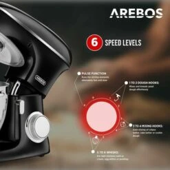 AREBOS Robot Da Cucina 1500W XXL 8 L In Acciaio Inox 6 Gradini Nero Silenzioso -Rowenta Negozio 41590615 3