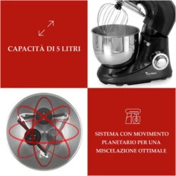 Impastatrice Planetaria 5L Ciotola Acciaio 1600W Impastatore Robot JORDAN CASA -Rowenta Negozio 51074837 3