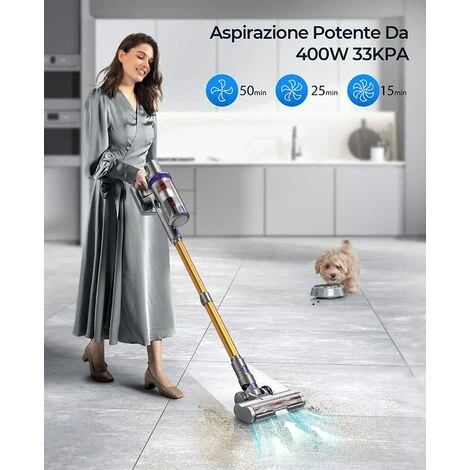 Laresar Scopa Elettrica Senza Fili, 400W/33000pa Aspirapolvere Senza Fili Potente Con Display Touch, Autonomia 50 Minuti, Anti-Avvolgimento Aspirapolvere Senza Fili, Pulizia Dei Bordi, 1.5L【Elite 3】 2 Laresar Scopa Elettrica Senza Fili, 400W/33000pa Aspirapolvere Senza Fili Potente Con Display Touch, Autonomia 50 Minuti, Anti-Avvolgimento Aspirapolvere Senza Fili, Pulizia Dei Bordi, 1.5L【Elite 3】 - immagine 2