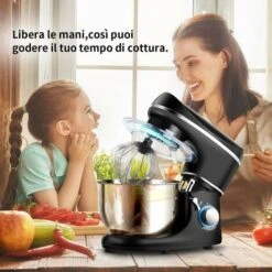 RELAX4LIFE Robot Da Cucina Con 10 Velocità, 1300 W, Impastatrice E Planetaria Multifunzionale, Basso Rumore, Testa Inclinata Regolabile, Per Pane, Dolci E Pizza (nero) -Rowenta Negozio 67415160 3