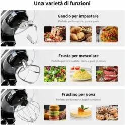 RELAX4LIFE Robot Da Cucina Con 10 Velocità, 1300 W, Impastatrice E Planetaria Multifunzionale, Basso Rumore, Testa Inclinata Regolabile, Per Pane, Dolci E Pizza (nero) -Rowenta Negozio 67415160 5