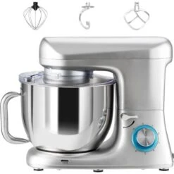 RELAX4LIFE Impastatrice Planetaria 1400W, Robot Da Cucina Professionale 4,5L Con 6 Velocità, Protezione Surriscaldamento, Mixer Elettrico Multifunzionale Con 3 Accessori (Argento) -Rowenta Negozio 67415495 4