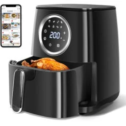 Aigostar Odin - Friggitrice Ad Aria, 8-in-1 Ricettario, Friggitrice Senza Olio Da 1400W, 4.2L, Touch Screen LED, Slot Raccogli Cavo, Senza BPA, Cestino Antiaderente Rimovibile, Nero