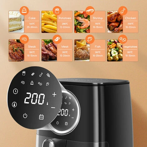 Aigostar Odin - Friggitrice Ad Aria, 8-in-1 Ricettario, Friggitrice Senza Olio Da 1400W, 4.2L, Touch Screen LED, Slot Raccogli Cavo, Senza BPA, Cestino Antiaderente Rimovibile, Nero 3 Aigostar Odin - Friggitrice Ad Aria, 8-in-1 Ricettario, Friggitrice Senza Olio Da 1400W, 4.2L, Touch Screen LED, Slot Raccogli Cavo, Senza BPA, Cestino Antiaderente Rimovibile, Nero - immagine 3