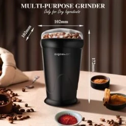 Aigostar Breath 30CFR - Macina Caffè Elettrica A Doppio Contatto Con Lame In Acciaio Inossidabile, Macina Chicchi Di Caffè, Spezie, Frutta A Guscio E Grano Capacità Di 60g, 150 Watt, BPA Free, Nero. -Rowenta Negozio 72603473 4