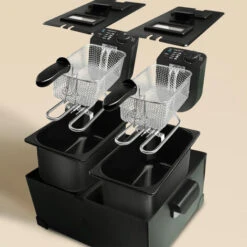 Aigostar Feast - Friggitrice Doppia Vasca. Capacità Totale 6L, 2 Cestelli Da 3L. Controllo Termostatico, Coperchi Con Finestre. Friggitrice Elettrica Professionale Senza BPA.3600W -Rowenta Negozio 72603474 3