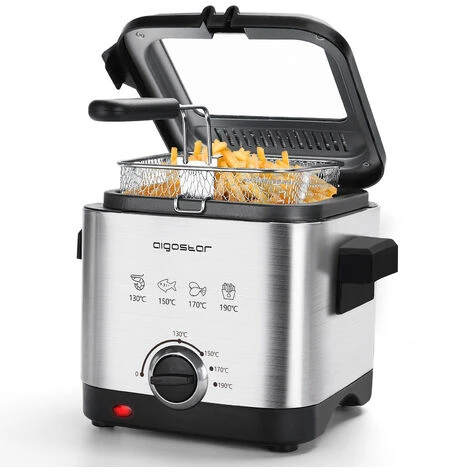 Aigostar Fries 30IZD - Friggitrice Compatta Da 1,5 L In Acciaio Inox, 1000 Watt Con Finestra Di Visualizzazione, Controllo Temperatura, Design Esclusivo. 1 Aigostar Fries 30IZD - Friggitrice Compatta Da 1,5 L In Acciaio Inox, 1000 Watt Con Finestra Di Visualizzazione, Controllo Temperatura, Design Esclusivo.