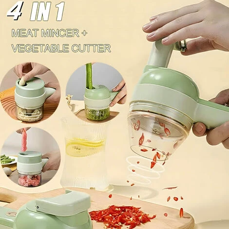 Set Tagliaverdure Elettrico Portatile 4 In 1, Robot Da Cucina Wireless Per Aglio Pepe Peperoncino Cipolla Sedano Carne Zenzero Con Spazzola 2 Set Tagliaverdure Elettrico Portatile 4 In 1, Robot Da Cucina Wireless Per Aglio Pepe Peperoncino Cipolla Sedano Carne Zenzero Con Spazzola - immagine 2