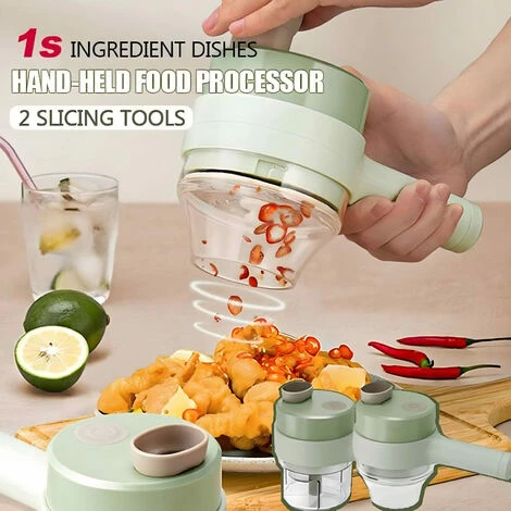 Set Tagliaverdure Elettrico Portatile 4 In 1, Robot Da Cucina Wireless Per Aglio Pepe Peperoncino Cipolla Sedano Carne Zenzero Con Spazzola 3 Set Tagliaverdure Elettrico Portatile 4 In 1, Robot Da Cucina Wireless Per Aglio Pepe Peperoncino Cipolla Sedano Carne Zenzero Con Spazzola - immagine 3