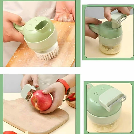 Set Tagliaverdure Elettrico Portatile 4 In 1, Robot Da Cucina Wireless Per Aglio Pepe Peperoncino Cipolla Sedano Carne Zenzero Con Spazzola 4 Set Tagliaverdure Elettrico Portatile 4 In 1, Robot Da Cucina Wireless Per Aglio Pepe Peperoncino Cipolla Sedano Carne Zenzero Con Spazzola - immagine 4