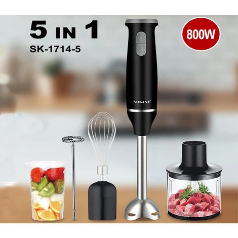 Frullatore Immersione 800W Multifunzione 5in1 Lama Bicchiere Mixer Tritatutto 1 Frullatore Immersione 800W Multifunzione 5in1 Lama Bicchiere Mixer Tritatutto