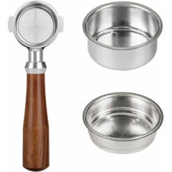 51mm Bottomless Portafilter Coffee Bottomless Compatible With DeLonghi Espresso Machine EC680 And EC685 Rosewood Handle (Filter Basket Included, Two Ears)