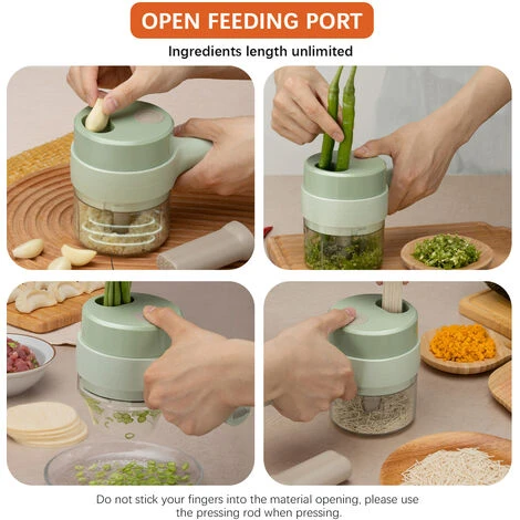 Tritatutto Elettrico Portatile 4 In 1 Set Tagliaverdure Wireless Tritaverdure E Tritacarne Con Alimentazione USB Per Cucinare In Cucina-1 Confezione (verde, Confezione Da 1) 5 Tritatutto Elettrico Portatile 4 In 1 Set Tagliaverdure Wireless Tritaverdure E Tritacarne Con Alimentazione USB Per Cucinare In Cucina-1 Confezione (verde, Confezione Da 1) - immagine 5