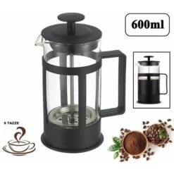 CAFFETTIERA TEIERA INFUSIERA A PISTONE STANTUFFO VETRO E POLIPROPILENE 600ml