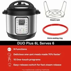 Instant Pot Pentola A Pressione Elettrica DUO PLUS 5.7L. 15 Programmi Intelligenti: Pentola A Pressione, Pentola Riso, Pentola A Cottura Lenta, Cottura A Vapore -Rowenta Negozio 89660522 3