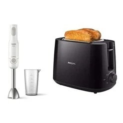 PHILIPS Frullatore Ad Immersione Hr2534/00, Nuova Daily Collection, 650W & Daily Collection Hd2581/90 Tostapane Con 8 Impostazioni E Griglia Scaldabriosche Integrata, Nero