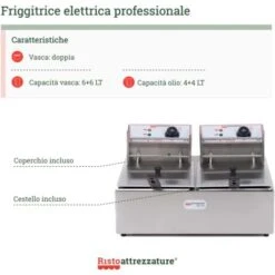 Friggitrice Elettrica Professionale 6+6 Litri Doppia Vasca In Acciaio Inox Per Pub Bar Ristoranti Da Banco Monofase -Rowenta Negozio 91343470 2