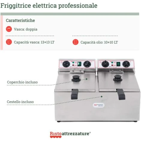 Friggitrice Elettrica Professionale 13+13 Litri Doppia Vasca In Acciaio Inox Per Pub Bar Ristoranti Da Banco 2 Friggitrice Elettrica Professionale 13+13 Litri Doppia Vasca In Acciaio Inox Per Pub Bar Ristoranti Da Banco - immagine 2