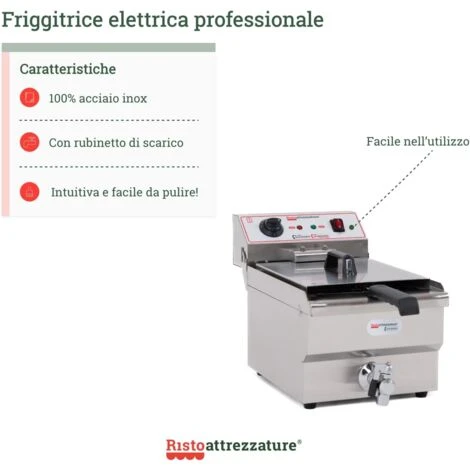 Friggitrice Elettrica Professionale 13 Litri Singola Vasca In Acciaio Inox Per Pub Bar Ristoranti Da Banco 3 Friggitrice Elettrica Professionale 13 Litri Singola Vasca In Acciaio Inox Per Pub Bar Ristoranti Da Banco - immagine 3