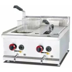 Friggitrice A Gas 14+14 Litri Da Banco 2 Vasche Professionale 4.5 +4.5 KW In Acciaio Inox
