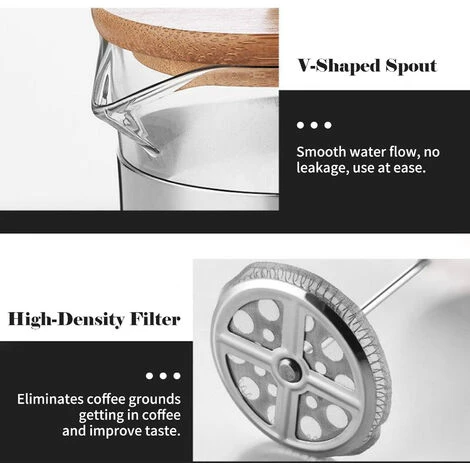 Caffettiera French Press Da 20 Once Con Manico In Legno Filtro Ad Alta Densità Teiera In Vetro Borosilicato Resistente Al Calore Pressa Per Caffè (20 Once) 3 Caffettiera French Press Da 20 Once Con Manico In Legno Filtro Ad Alta Densità Teiera In Vetro Borosilicato Resistente Al Calore Pressa Per Caffè (20 Once) - immagine 3