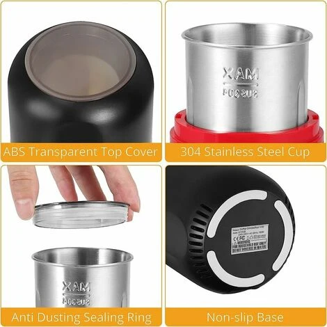 Macinacaffè Elettrico Da 150 W, Macinacaffè, Capacità 120 G, Con Spazzola Per La Pulizia, Cucchiaio 2 In 1 E Pressino (nero) 2 Macinacaffè Elettrico Da 150 W, Macinacaffè, Capacità 120 G, Con Spazzola Per La Pulizia, Cucchiaio 2 In 1 E Pressino (nero) - immagine 2