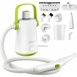 COSTWAY 1000W Pulitore A Vapore Multiuso, Macchina A Vapore Portatile Con 10 Accessori Serbatoio Da 300 Ml, Pulizia A Vapore Con Tubo Flessibile Per Cucina Bagno Finestre (Verde)
