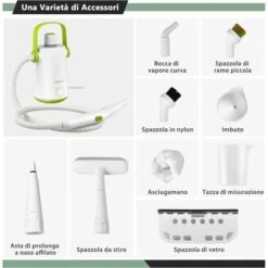 COSTWAY 1000W Pulitore A Vapore Multiuso, Macchina A Vapore Portatile Con 10 Accessori Serbatoio Da 300 Ml, Pulizia A Vapore Con Tubo Flessibile Per Cucina Bagno Finestre (Verde) -Rowenta Negozio 96369147 5