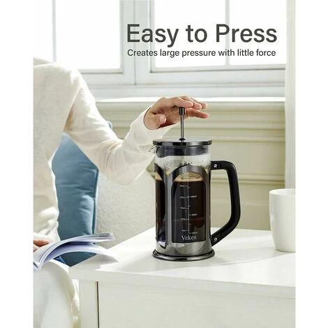 Macchina Per Caffè E Tè, Caffettiera In Vetro Borosilicato Resistente Al Calore In Acciaio Inossidabile 304 Con 4 Filtri, Resistente E Facile Da Pulire, 100% Senza BPA, 34 Oz, Argento 3 Macchina Per Caffè E Tè, Caffettiera In Vetro Borosilicato Resistente Al Calore In Acciaio Inossidabile 304 Con 4 Filtri, Resistente E Facile Da Pulire, 100% Senza BPA, 34 Oz, Argento - immagine 3