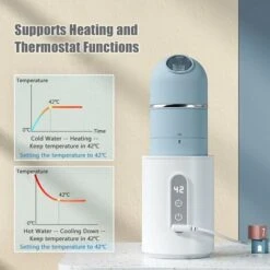 Termostato Per Scaldabiberon Portabble Temperatura Regolabile Display A LED Alimentato Tramite USB Con Biberon In Vetro Da 150 Ml E Dispenser Per Latte In Polvere (blu) -Rowenta Negozio 98709977 3